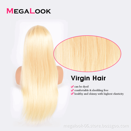 180% Density 26 Inch Silk Base Honey Blonde Colored Human Hair 613 Lace Frontal Wig